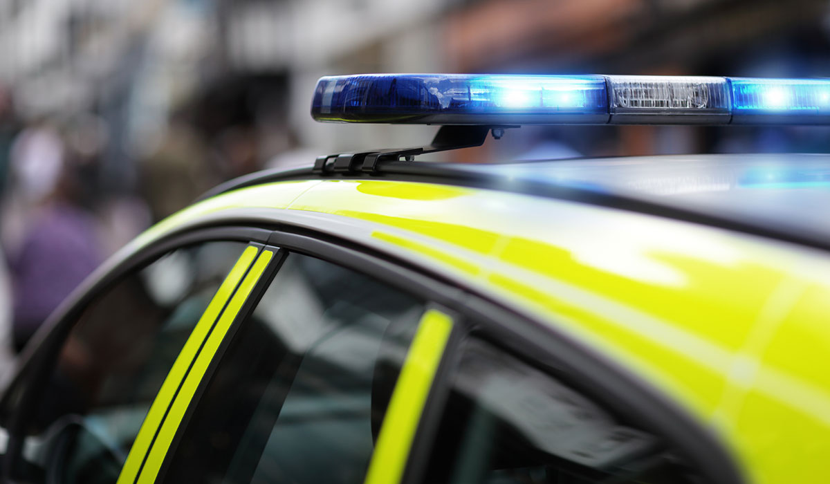 Top of a police car with the lights on.